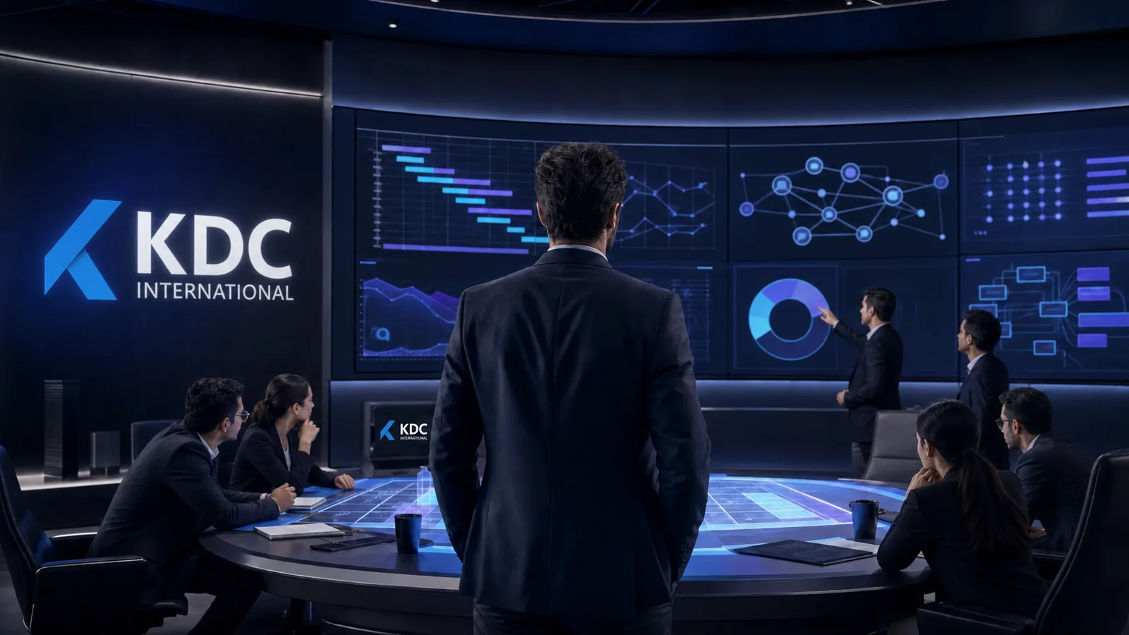 KDC specialists reviewing connected digital systems and user journeys in a command center